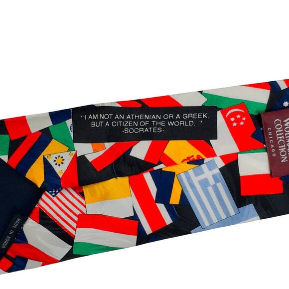 Woolmark Collection 100% Silk Multi-Color International Flag Print Tie - Picture 6 of 7